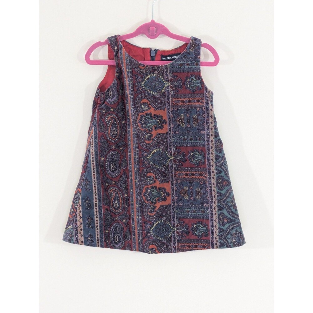 Vintage Ralph Lauren Paisley Velvet Sleeveless Boho Swing Dress Girl 18M
